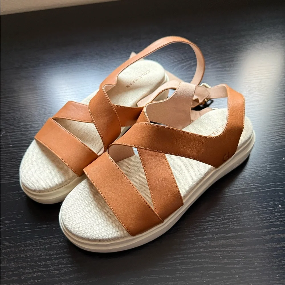 Cole Haan GrandPro Rally Leather Platform Sandals Tan 5.5